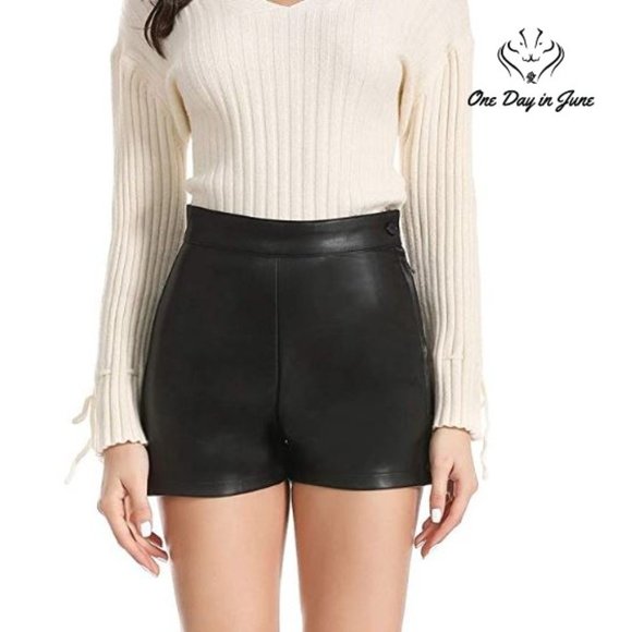 Everbellus Pants - Casual Wide Leg Faux Leather Shorts
